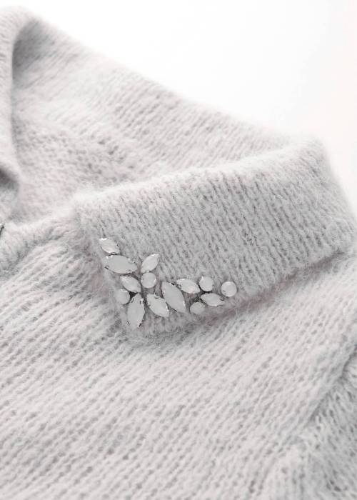 bijou collar mohair touch cropped zip knit