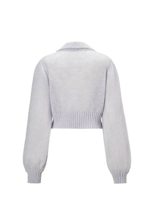 bijou collar mohair touch cropped zip knit