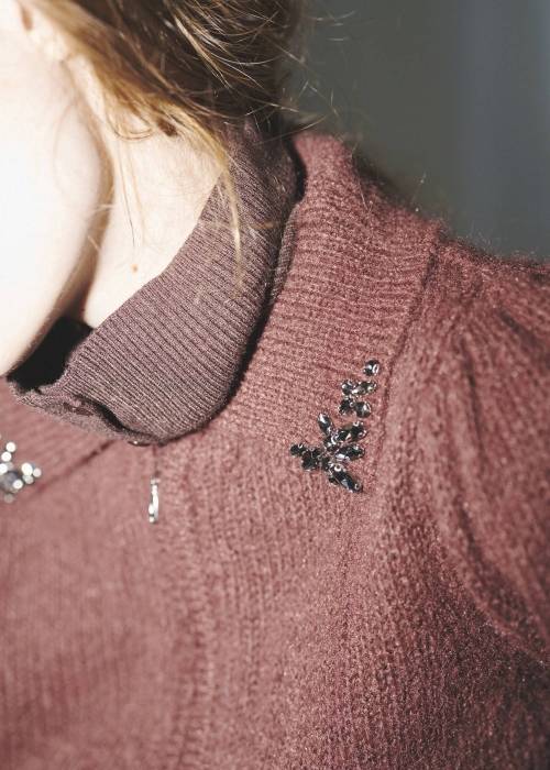bijou collar mohair touch cropped zip knit