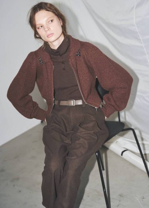 bijou collar mohair touch cropped zip knit