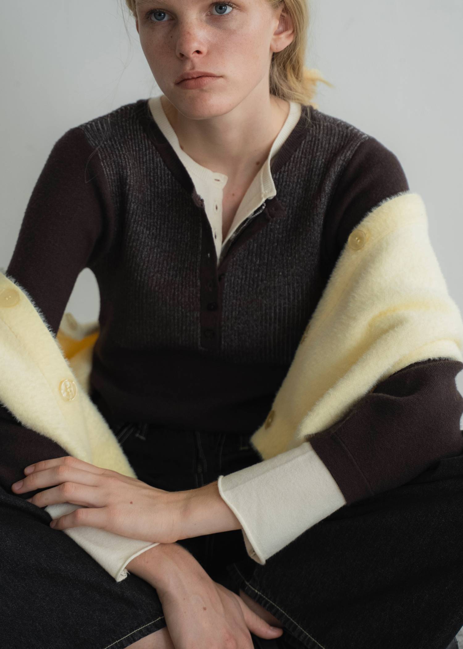 button henley effortless layered knit