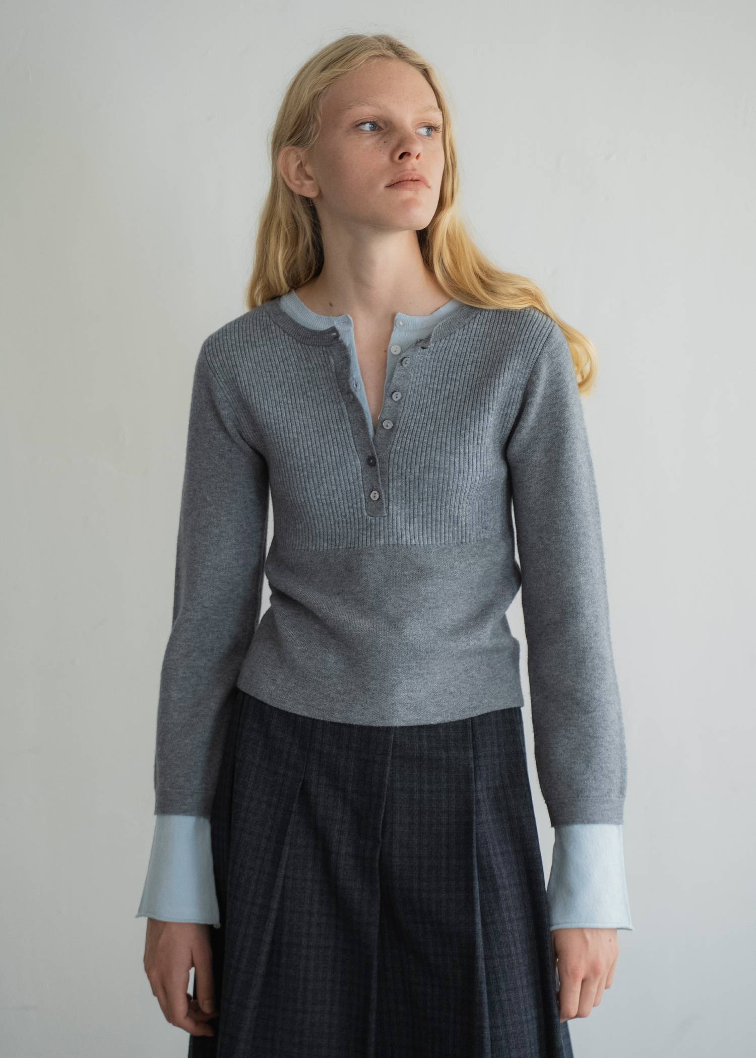 button henley effortless layered knit