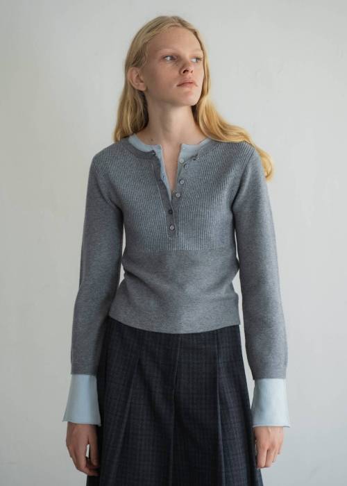 button henley effortless layered knit