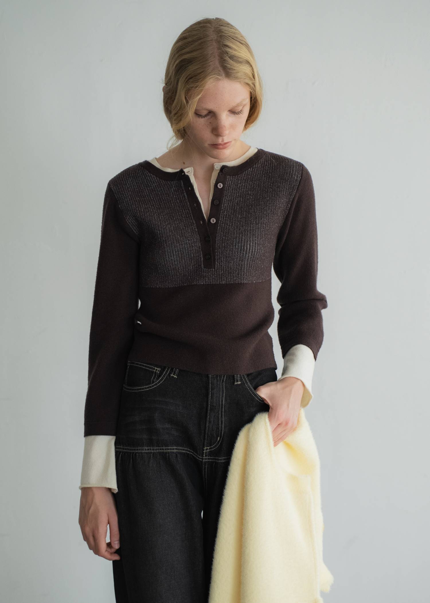 button henley effortless layered knit