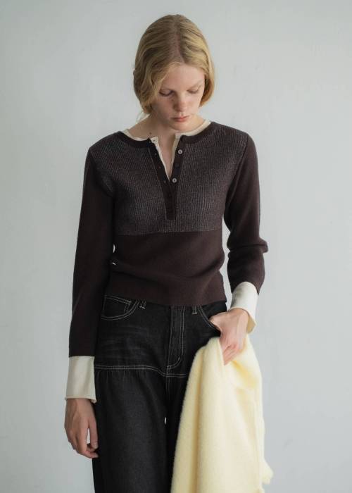 button henley effortless layered knit