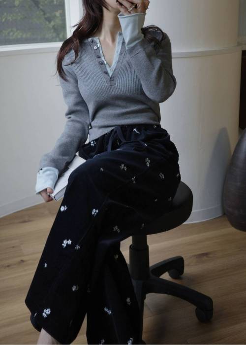button henley effortless layered knit