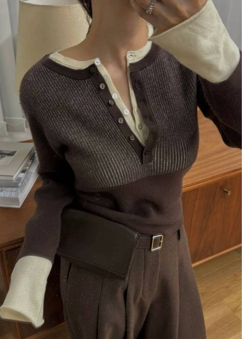 button henley effortless layered knit