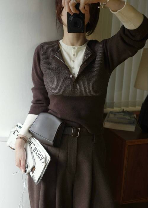 button henley effortless layered knit