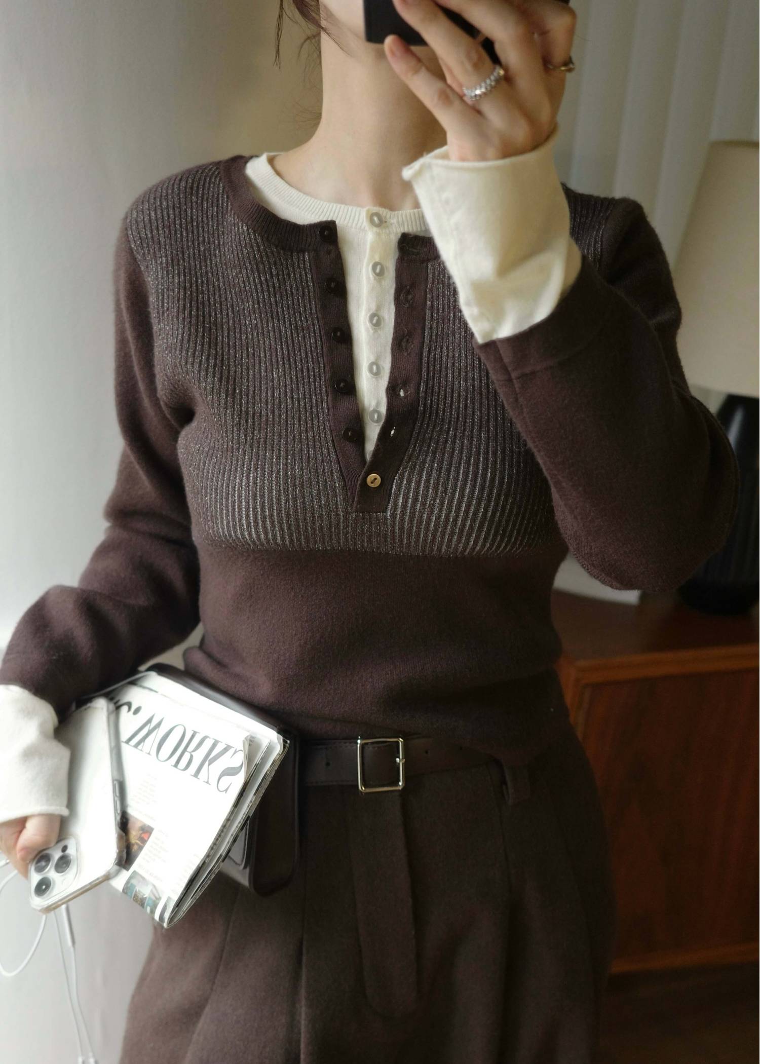 button henley effortless layered knit