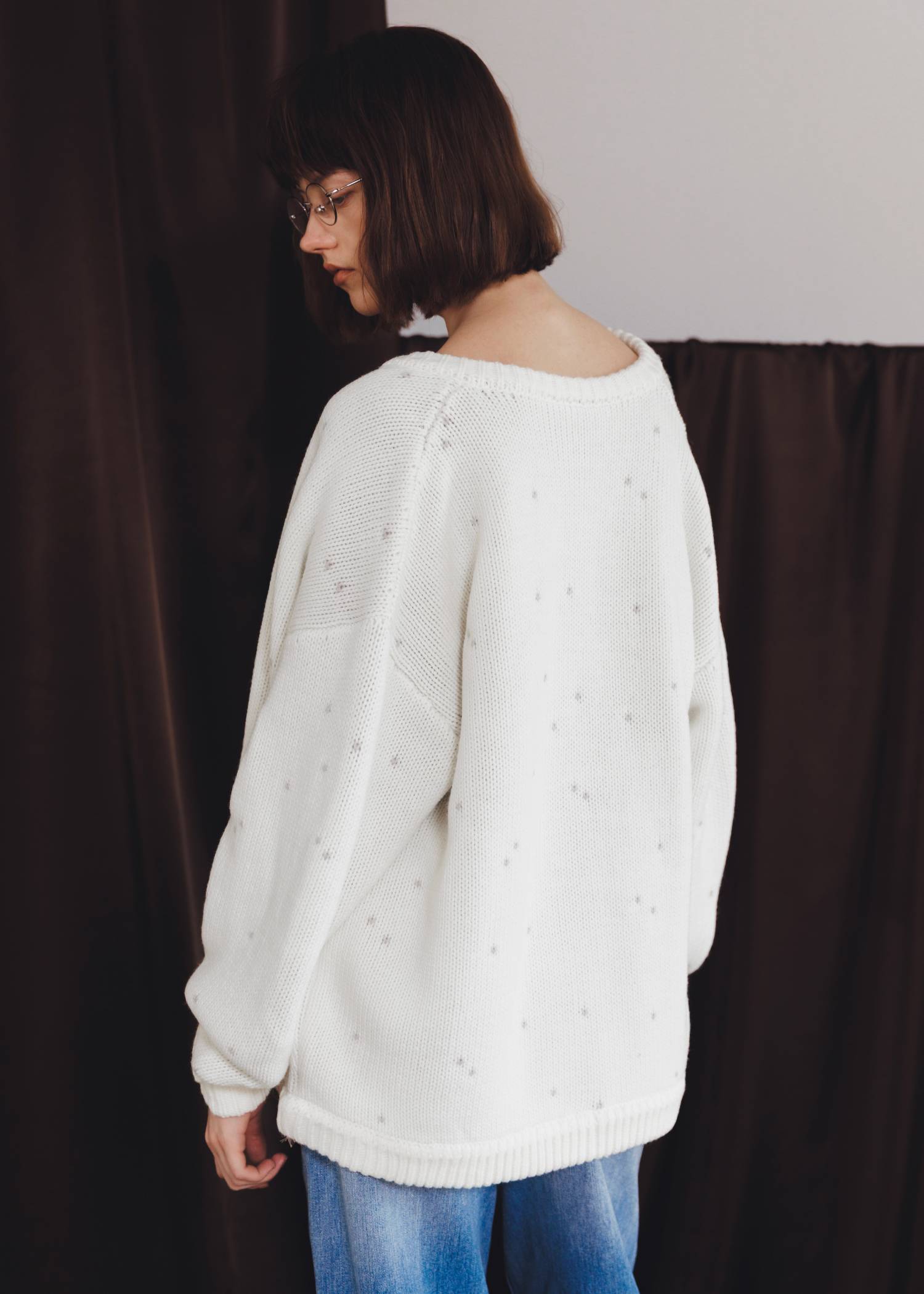 long heart dot jacquard reversible knit cardigan