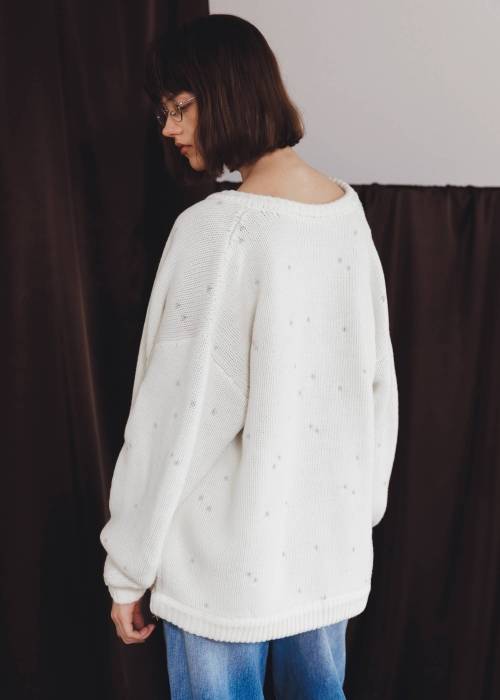 long heart dot jacquard reversible knit cardigan