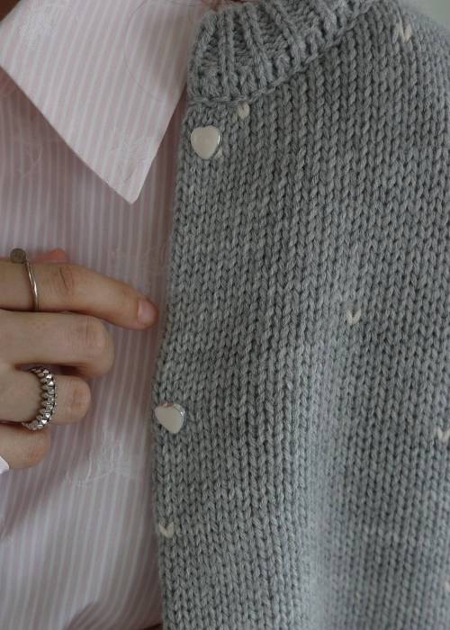 long heart dot jacquard reversible knit cardigan