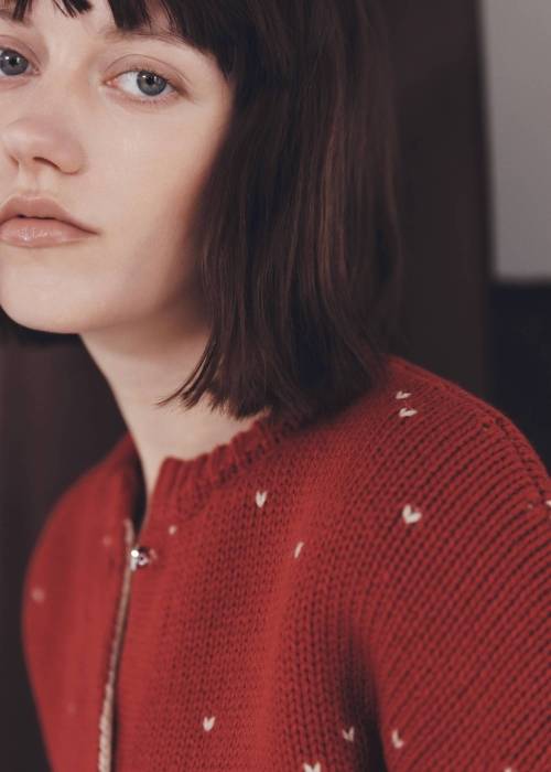long heart dot jacquard reversible knit cardigan