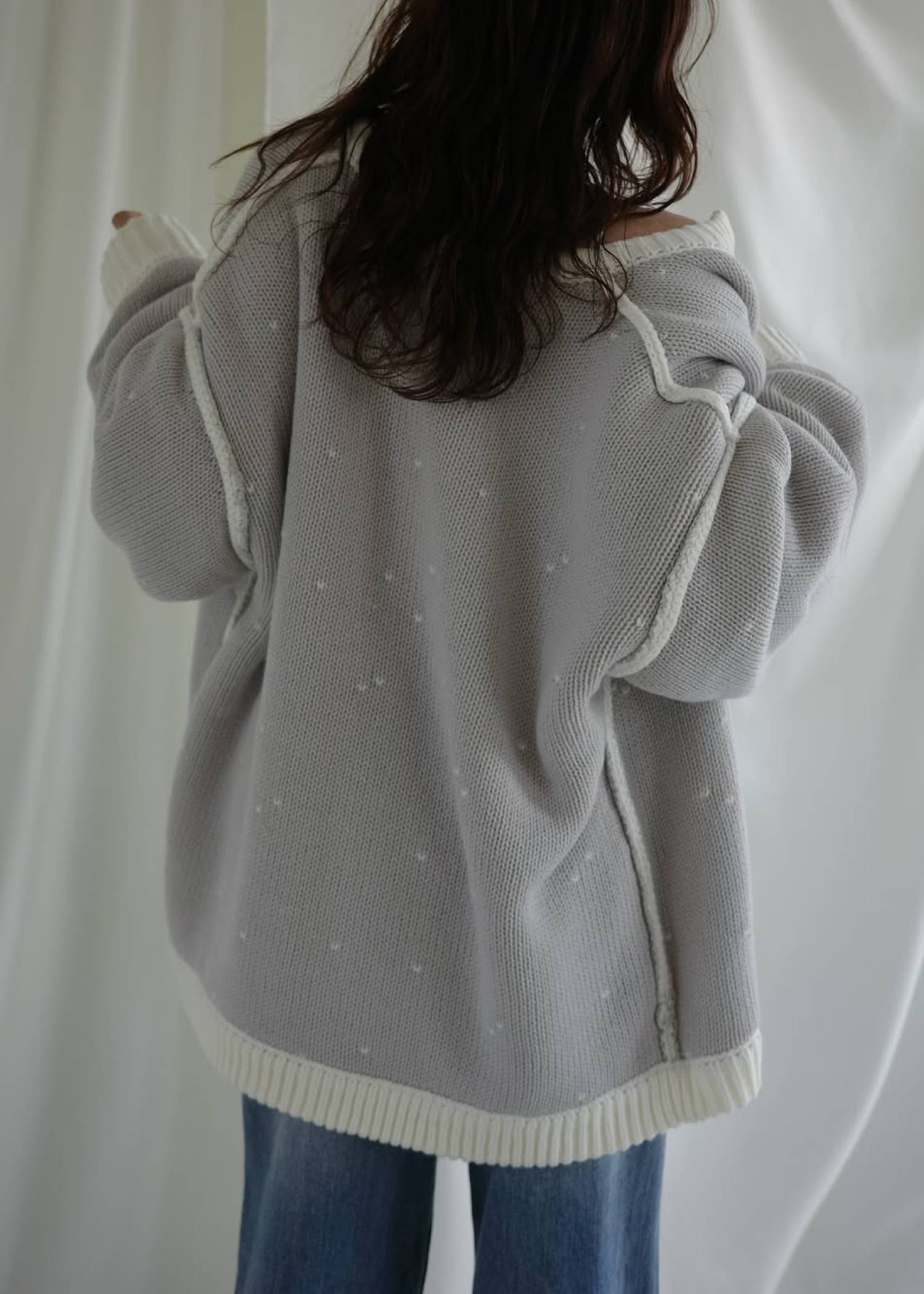 long heart dot jacquard reversible knit cardigan