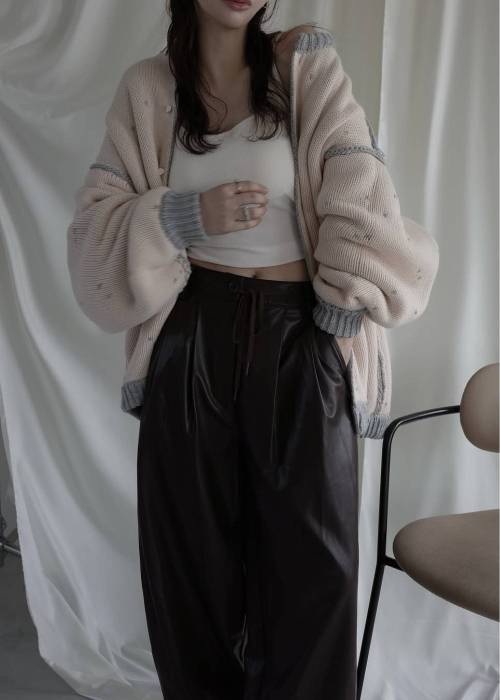long heart dot jacquard reversible knit cardigan