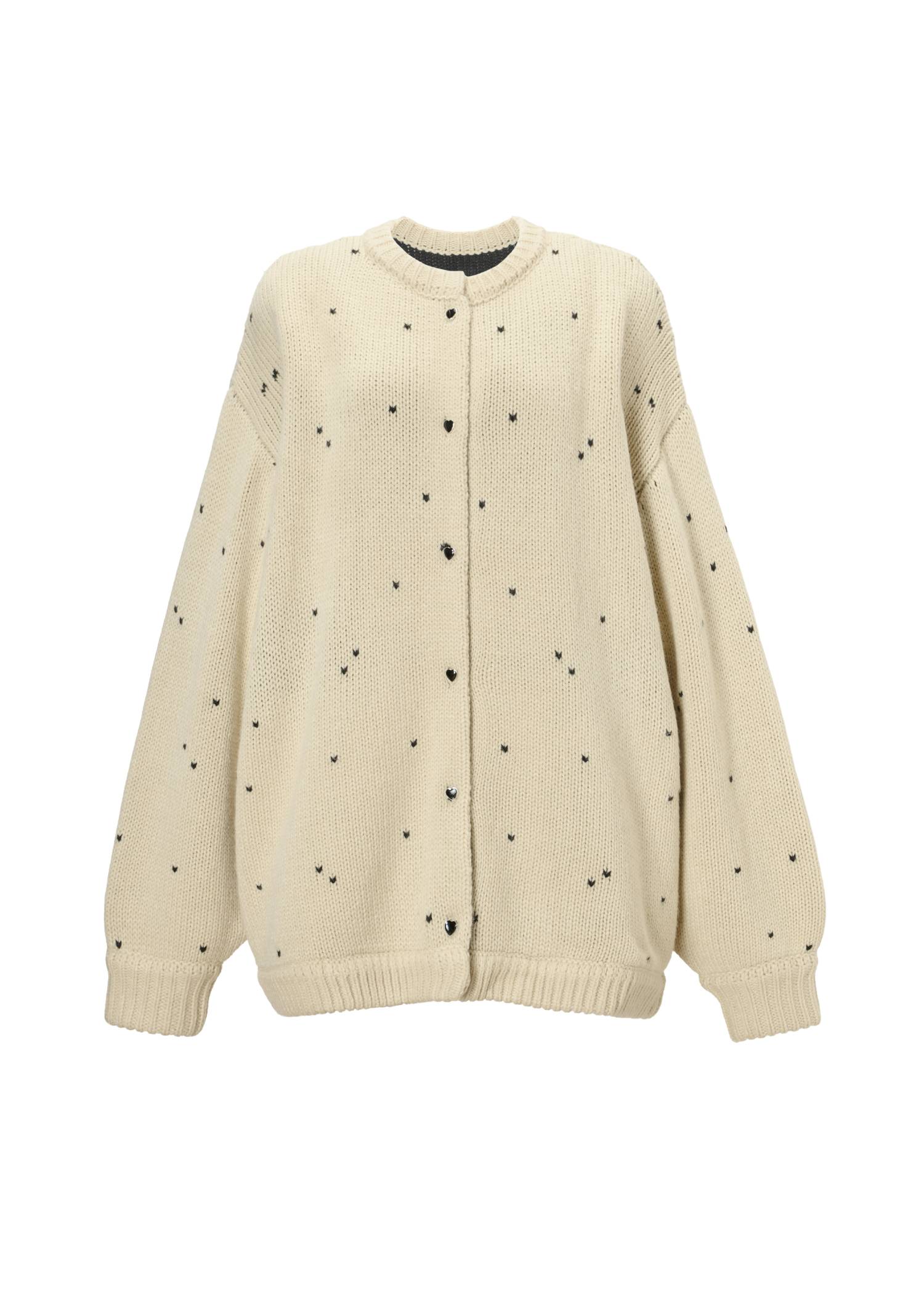 long heart dot jacquard reversible knit cardigan