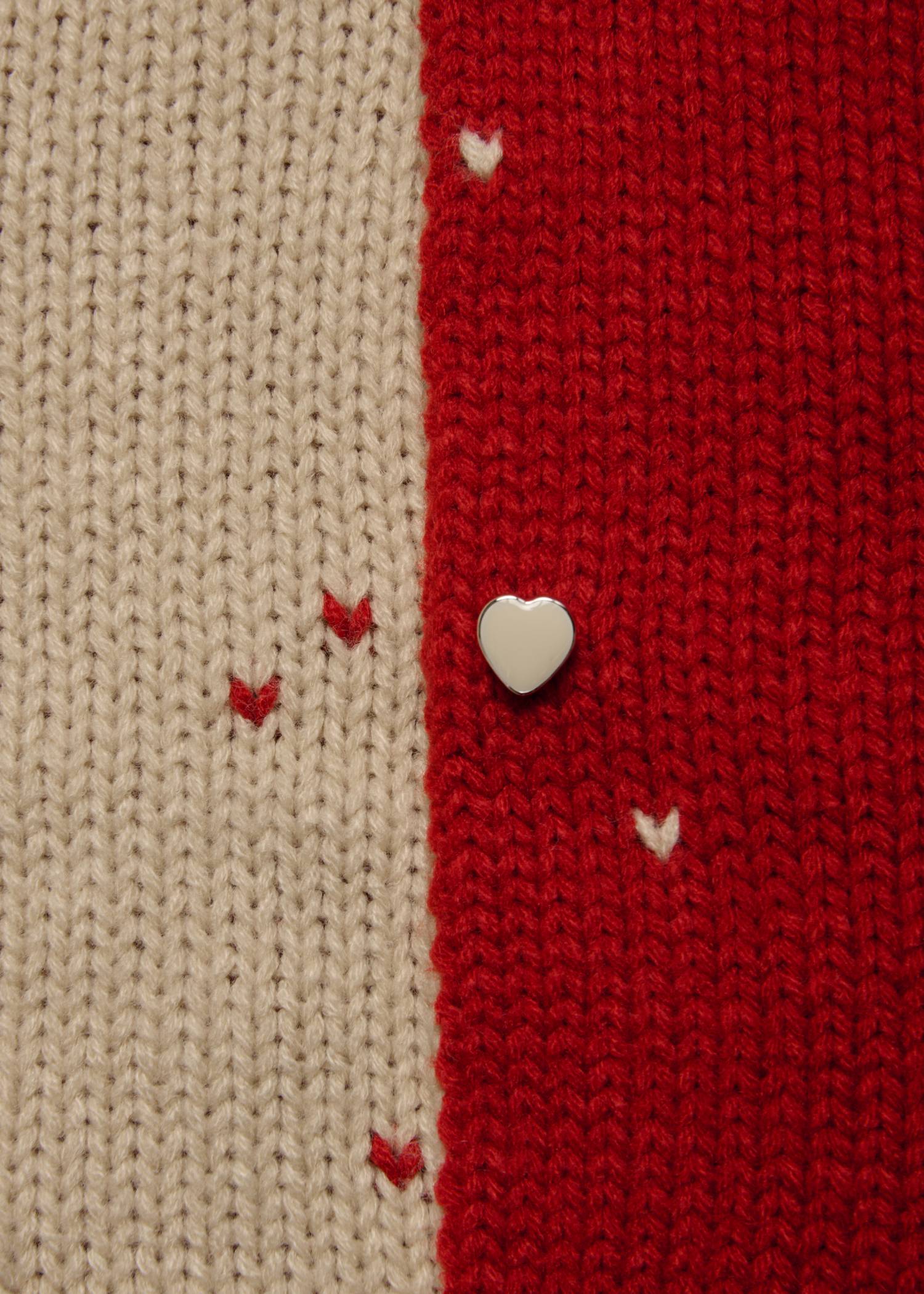 long heart dot jacquard reversible knit cardigan