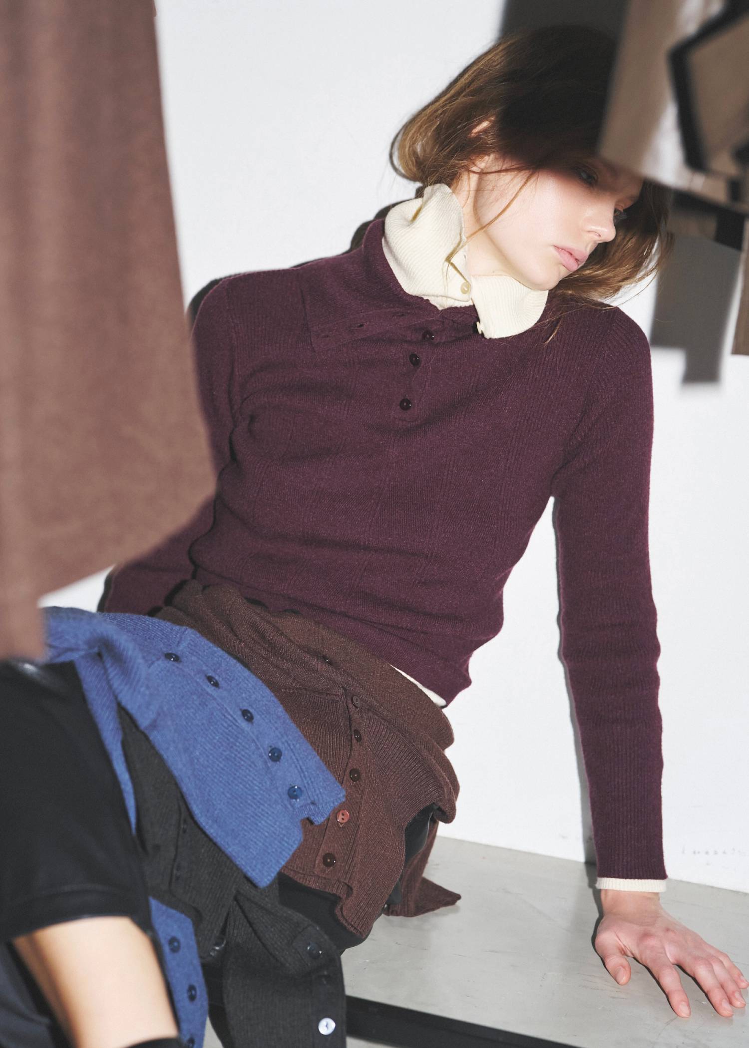 unfold botton turtle rib knit