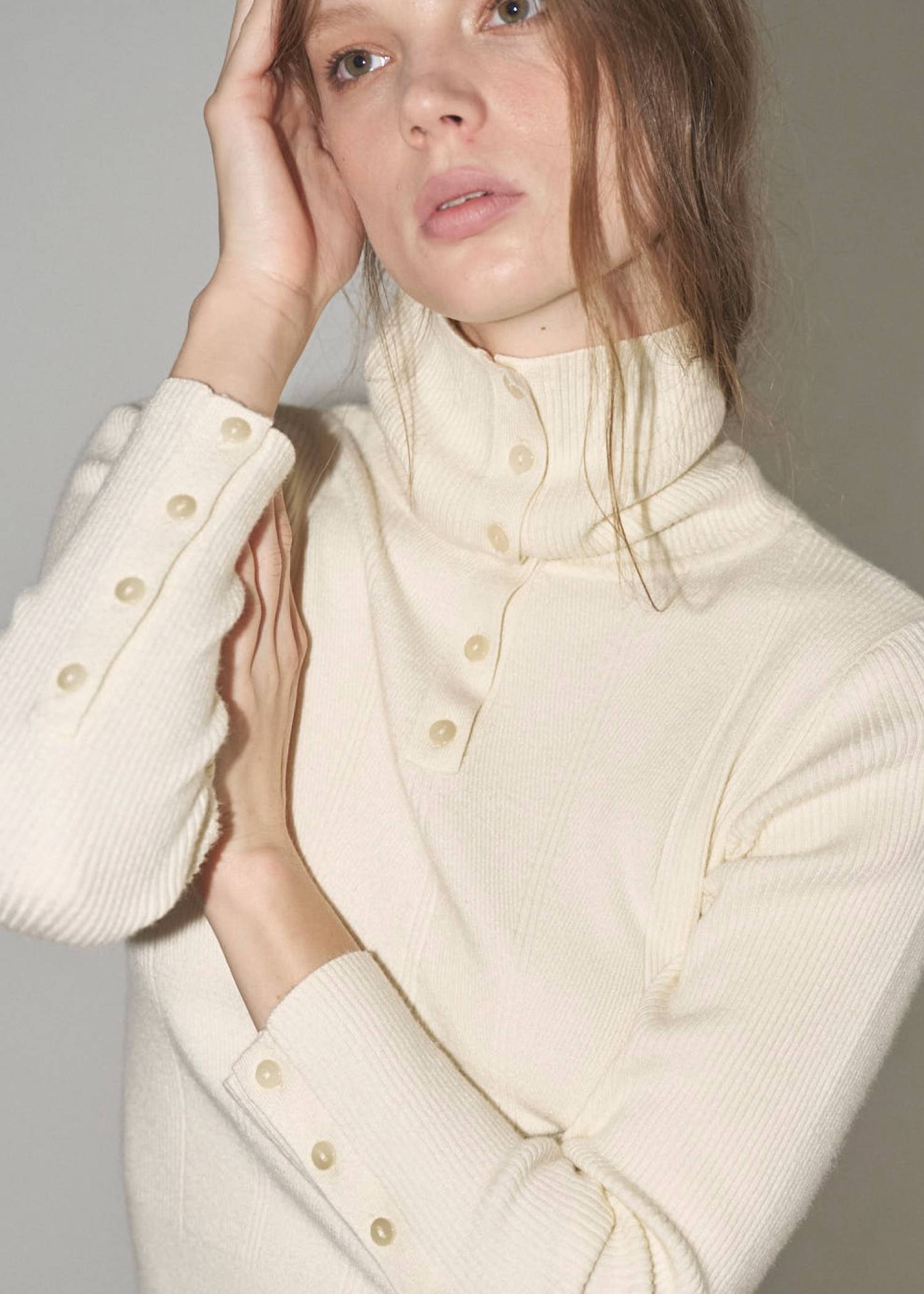 unfold botton turtle rib knit
