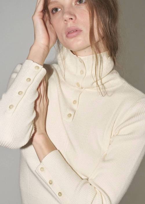 unfold botton turtle rib knit