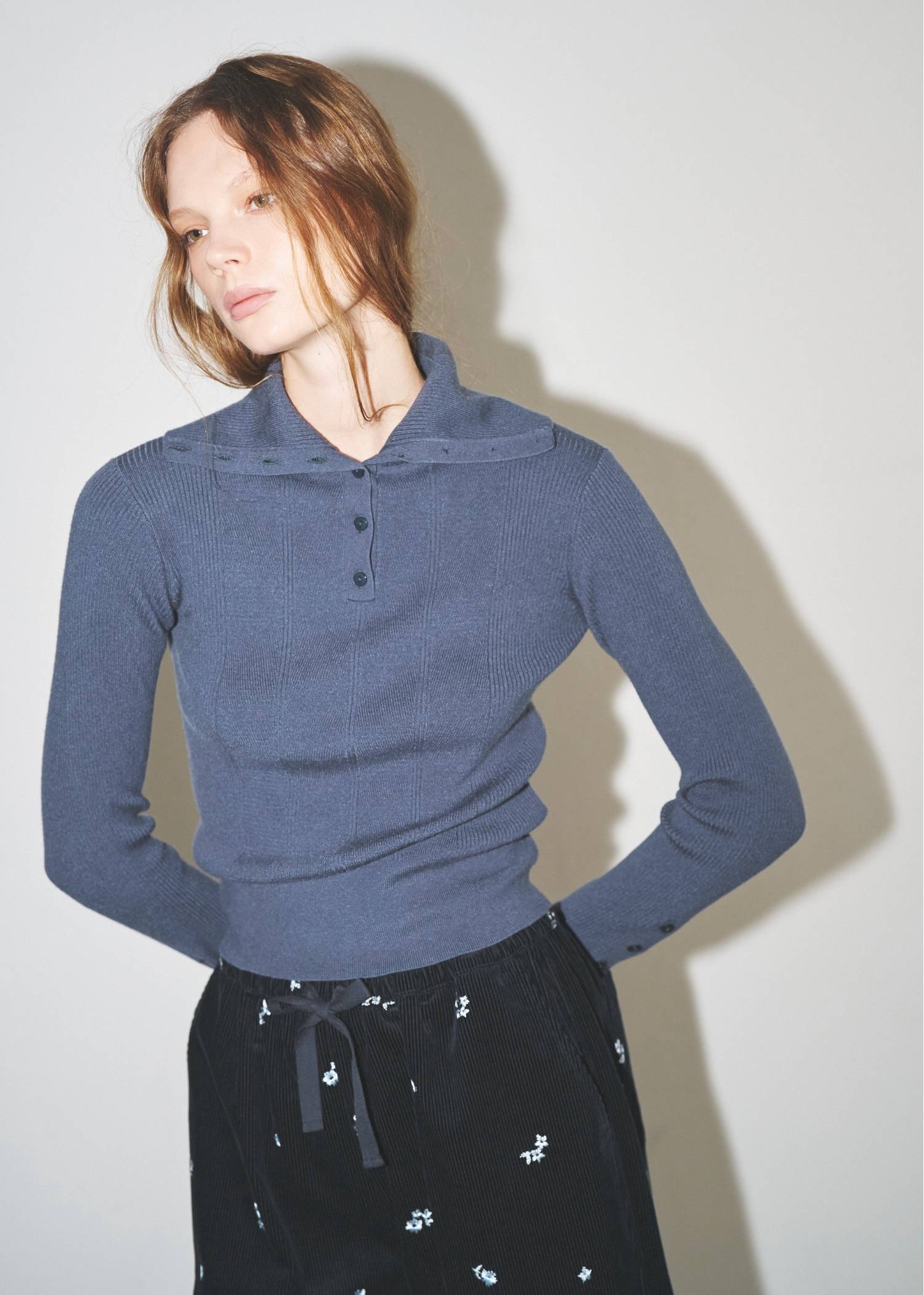 unfold botton turtle rib knit
