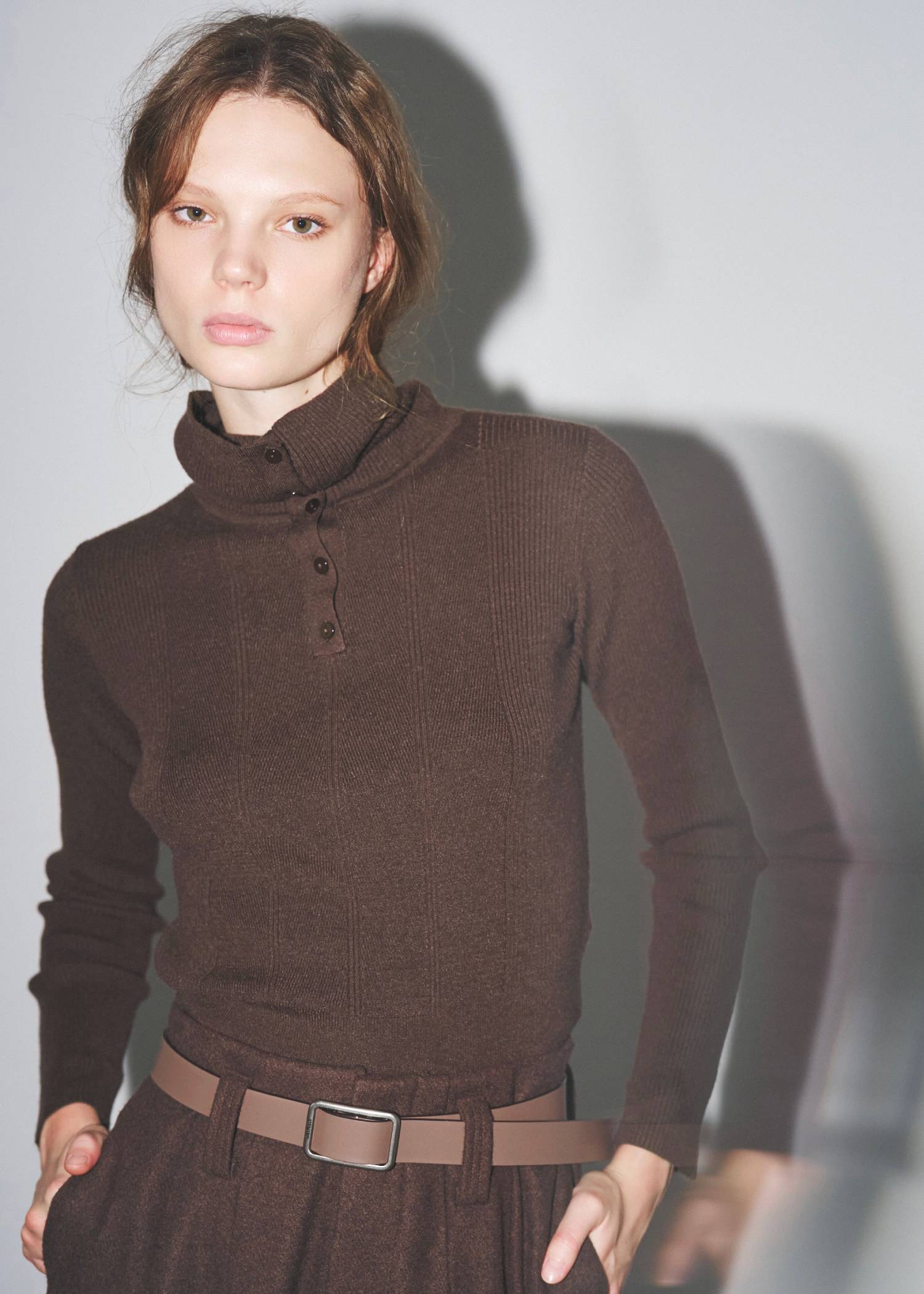 unfold botton turtle rib knit