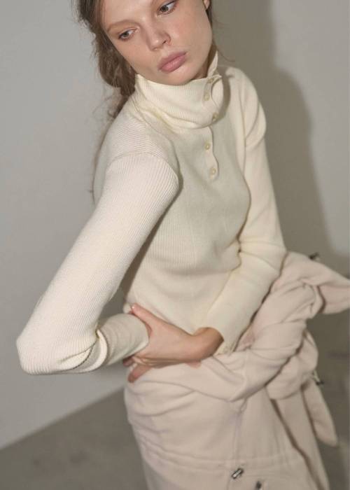 unfold botton turtle rib knit