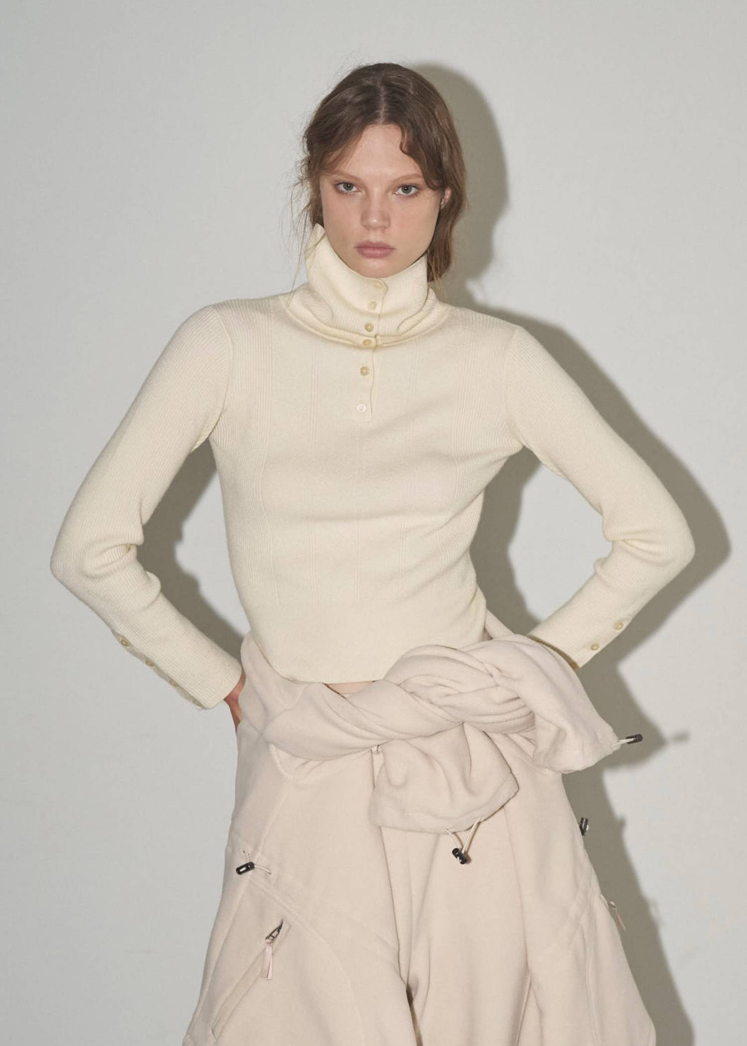 unfold botton turtle rib knit