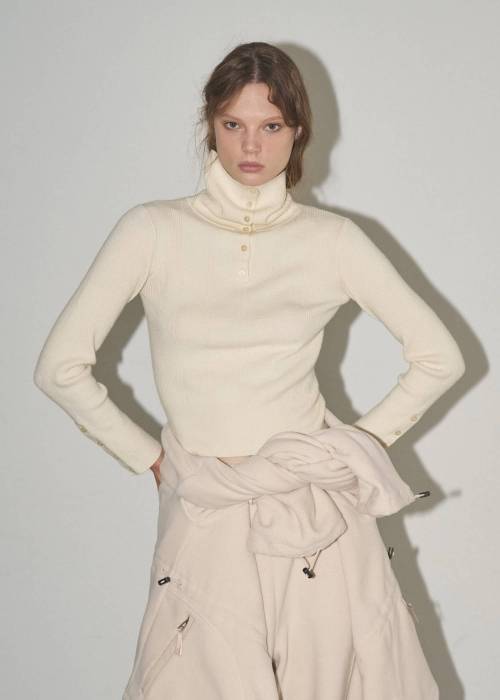 unfold botton turtle rib knit