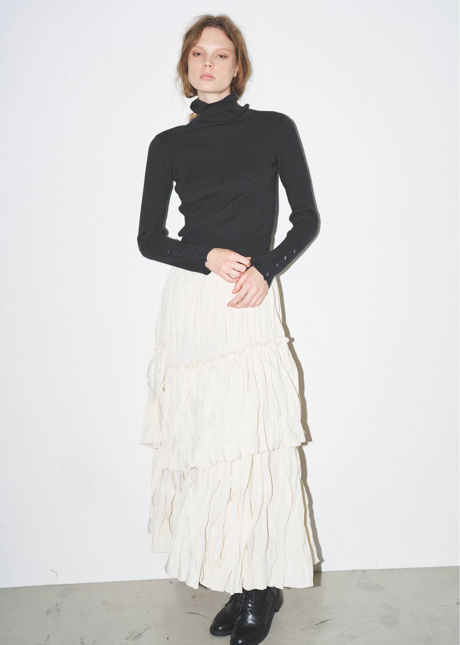 unfold botton turtle rib knit