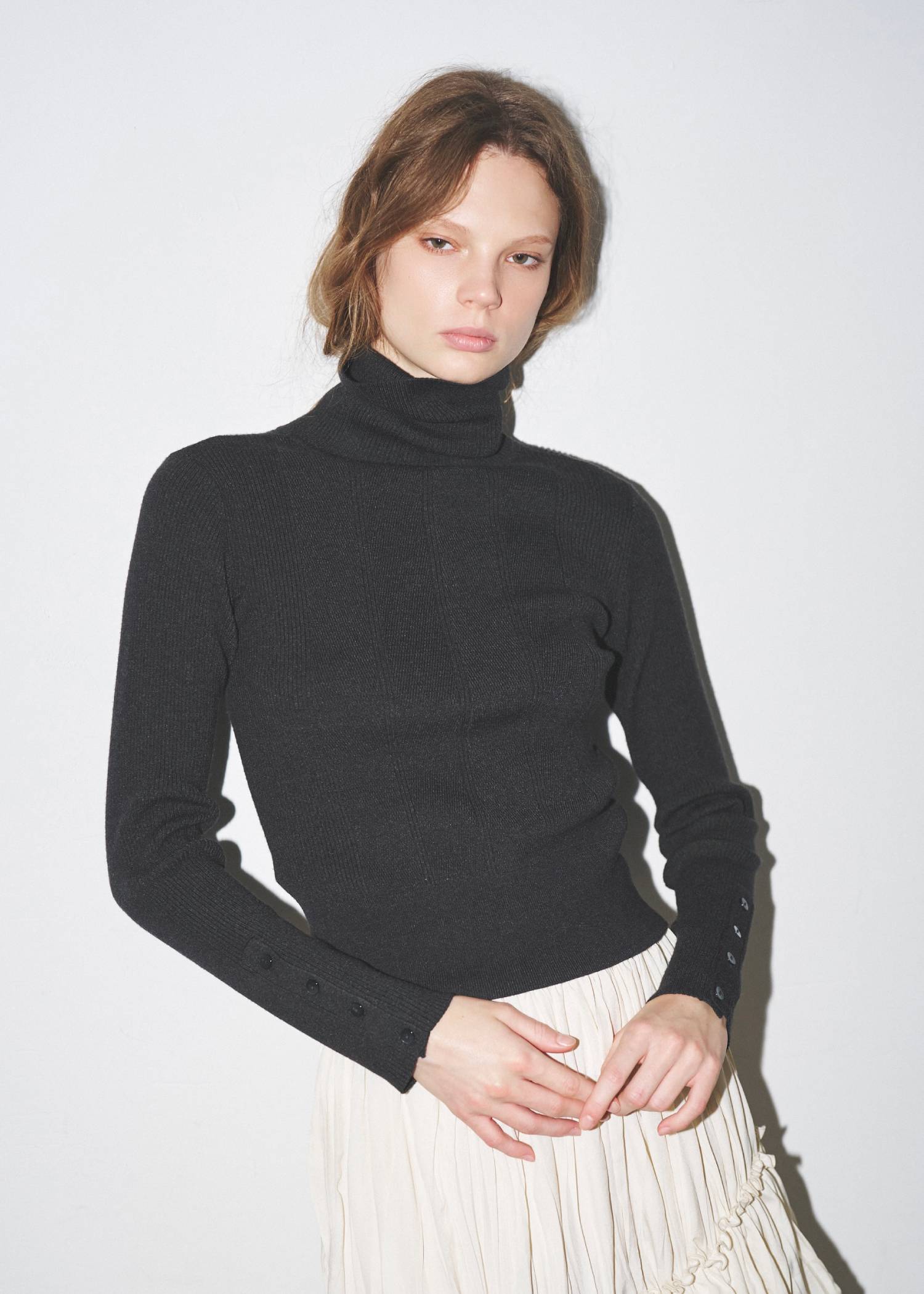 unfold botton turtle rib knit