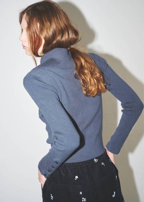 unfold botton turtle rib knit