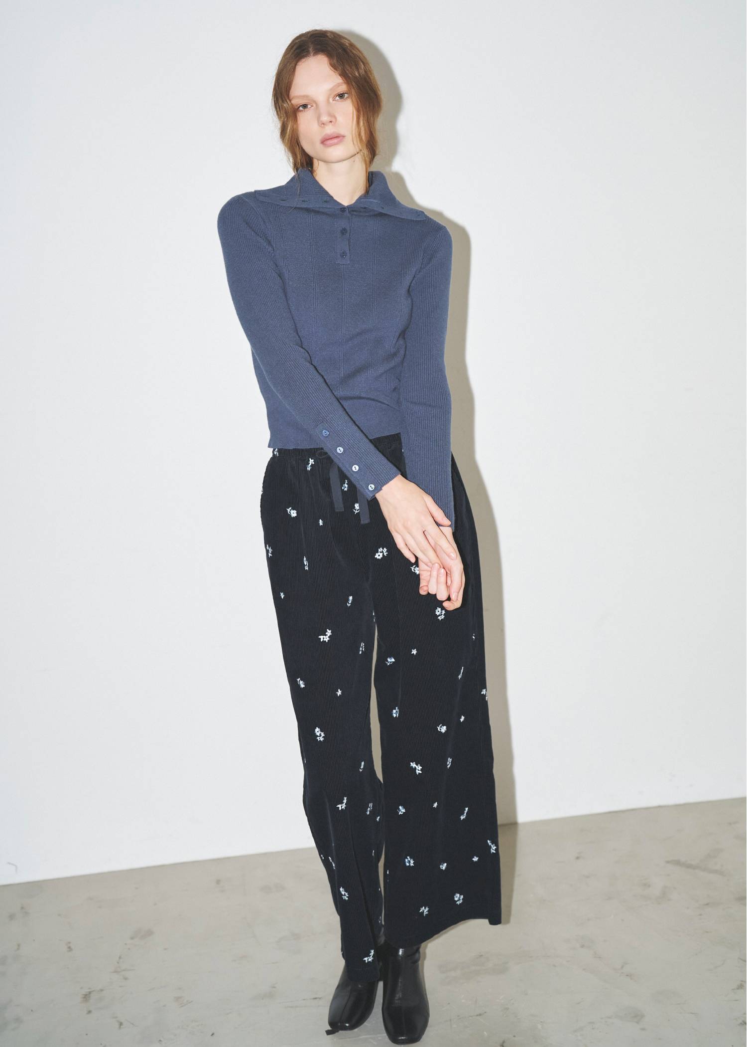unfold botton turtle rib knit