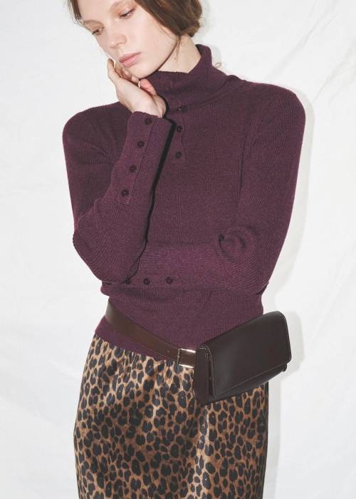 unfold botton turtle rib knit