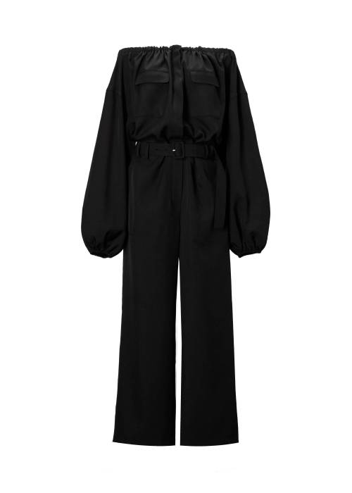 off shoulder shirring blousing all-in-one