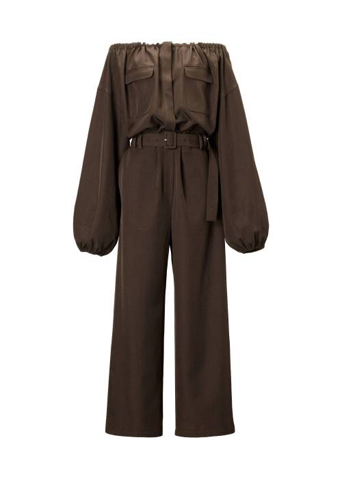 off shoulder shirring blousing all-in-one