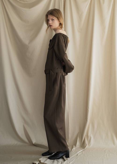 off shoulder shirring blousing all-in-one