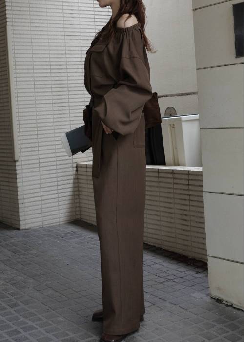 off shoulder shirring blousing all-in-one