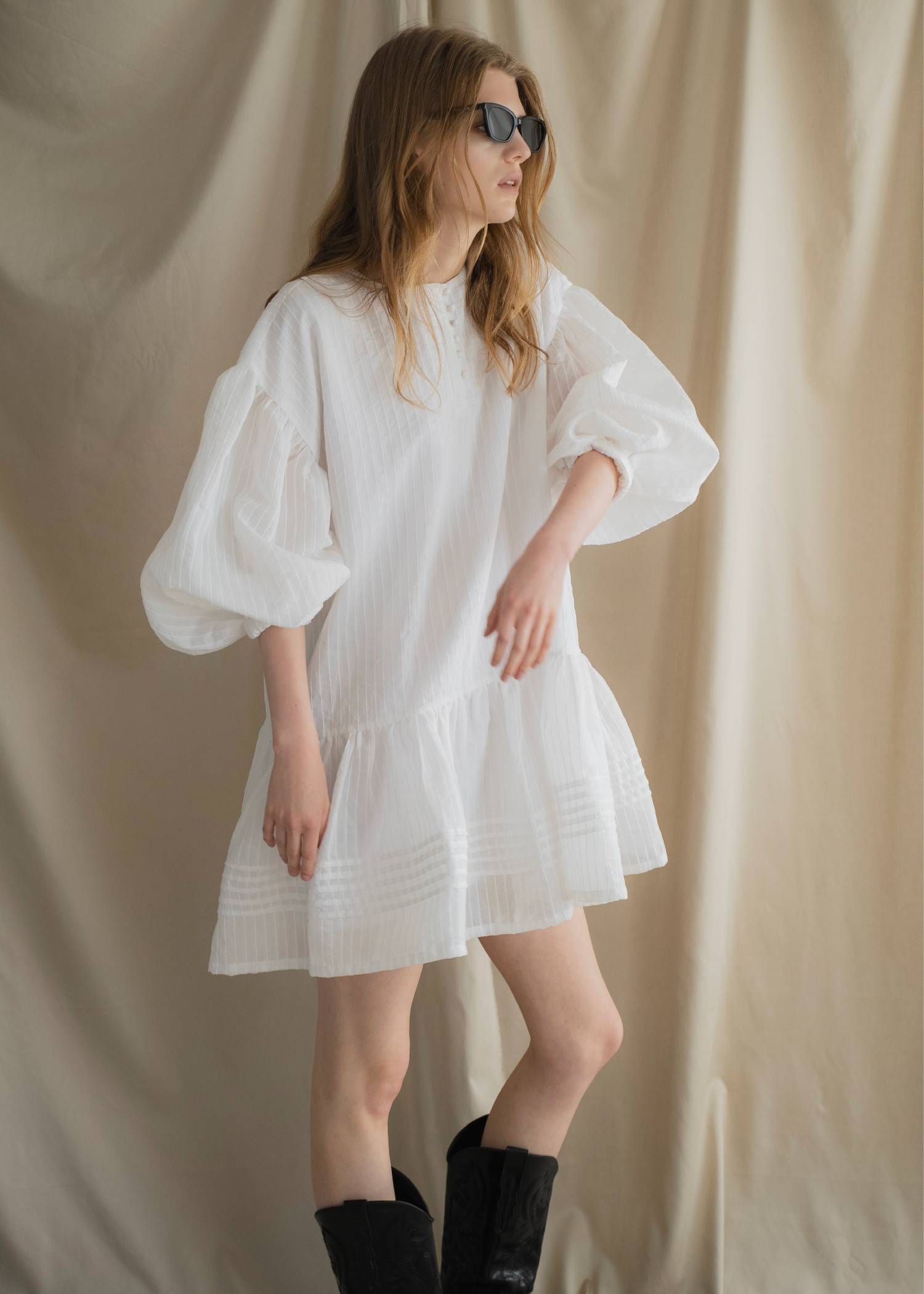 pintuck round hem stripe midi OP