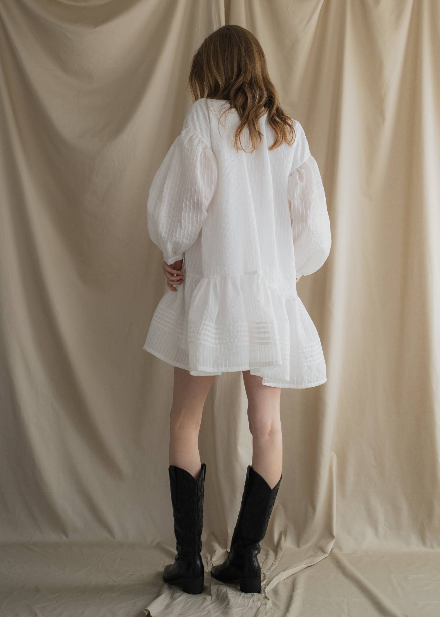 pintuck round hem stripe midi OP