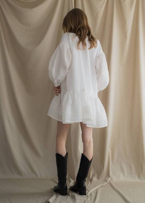 pintuck round hem stripe midi OP
