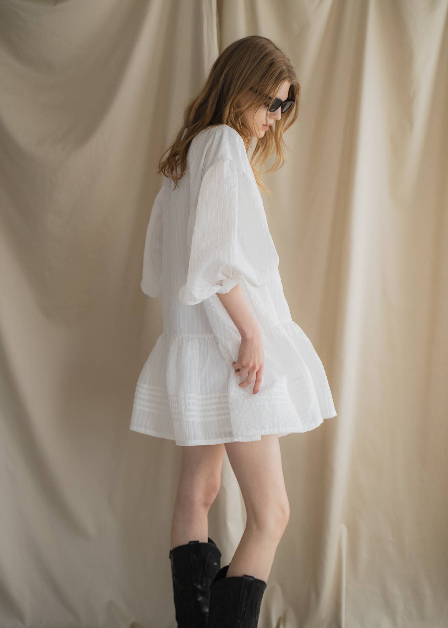 pintuck round hem stripe midi OP