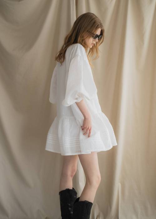 pintuck round hem stripe midi OP