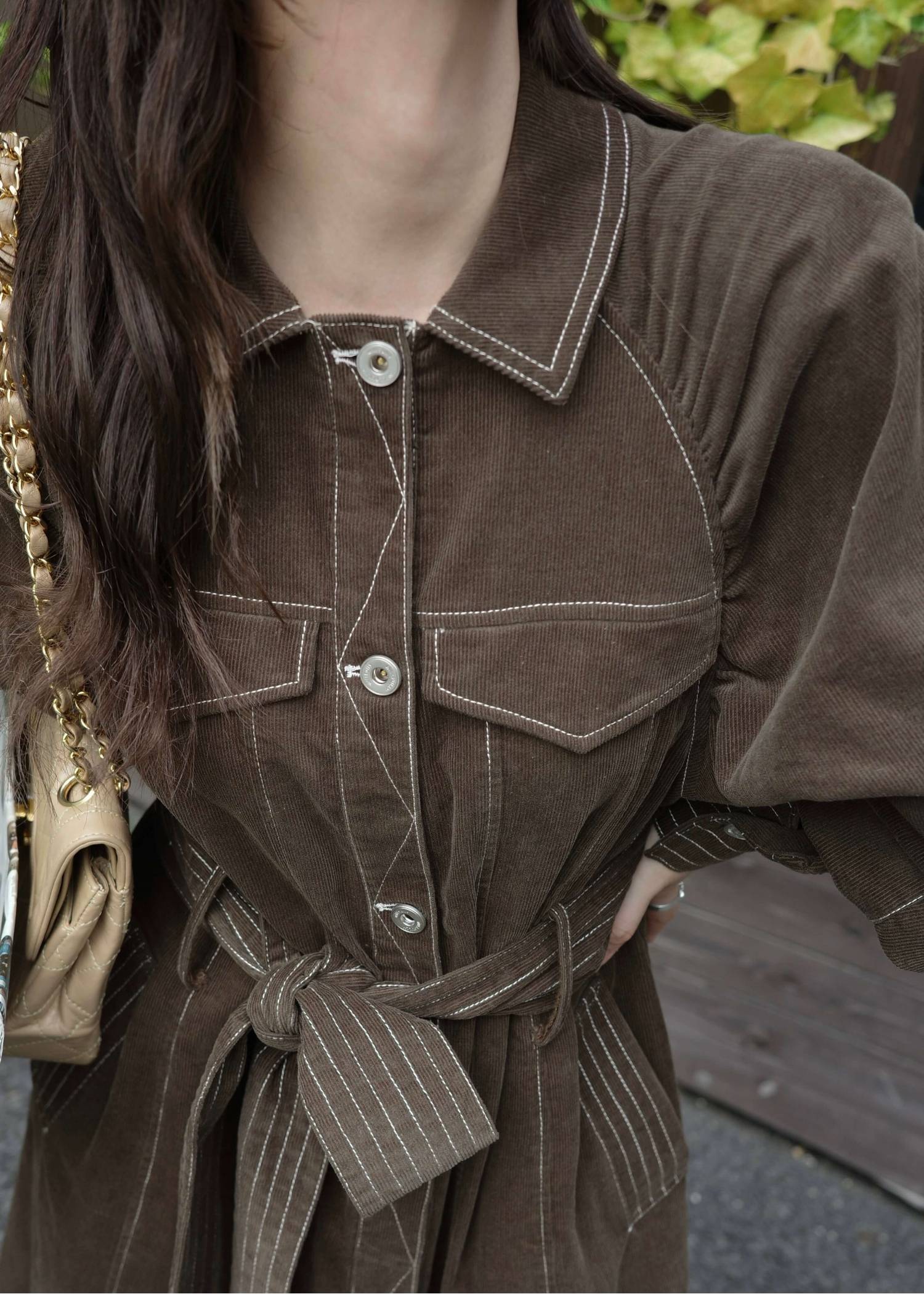 waist ribbon raglan volume sleeve OP