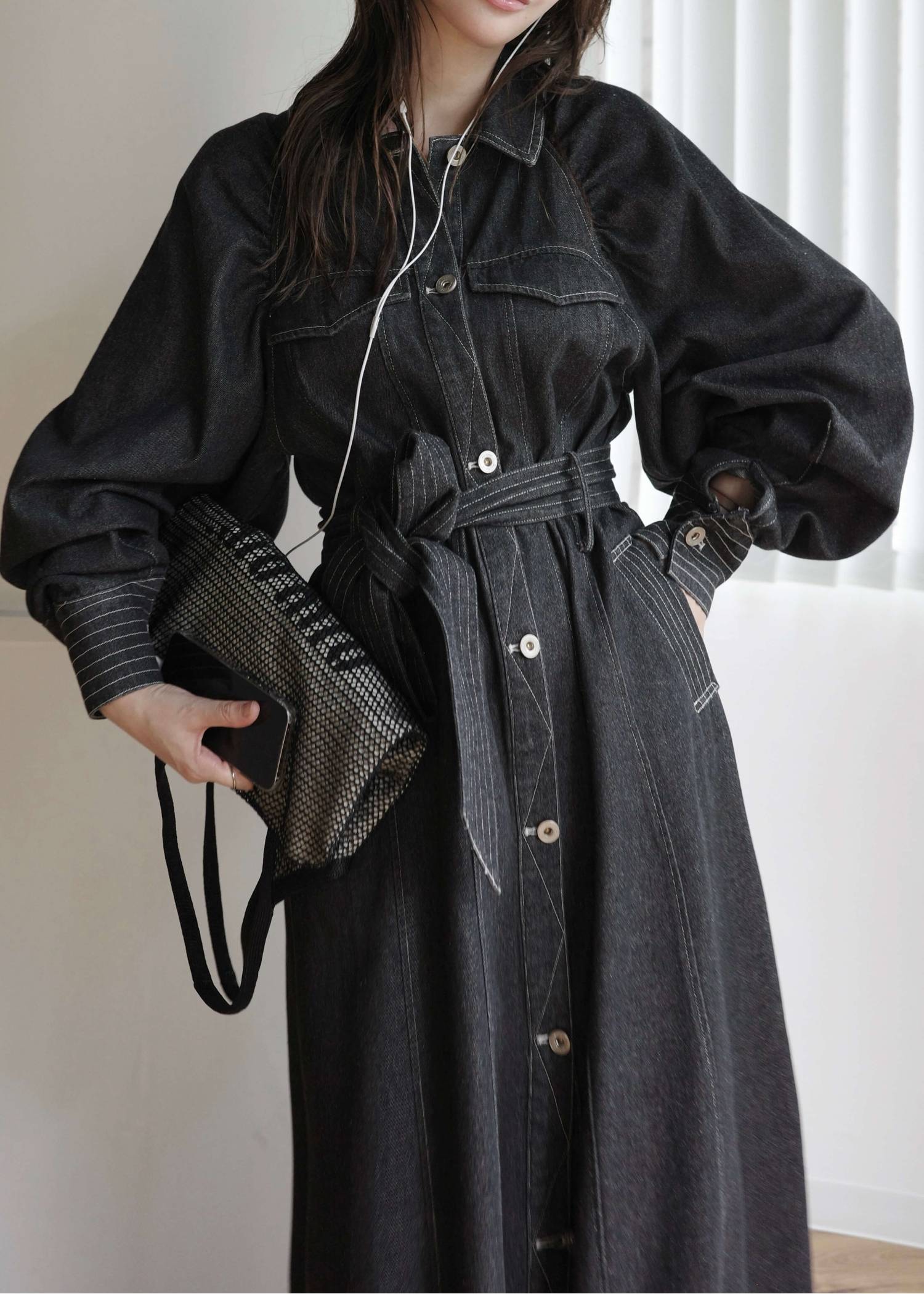 waist ribbon raglan volume sleeve OP