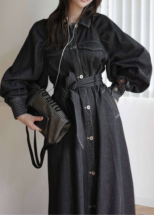 waist ribbon raglan volume sleeve OP