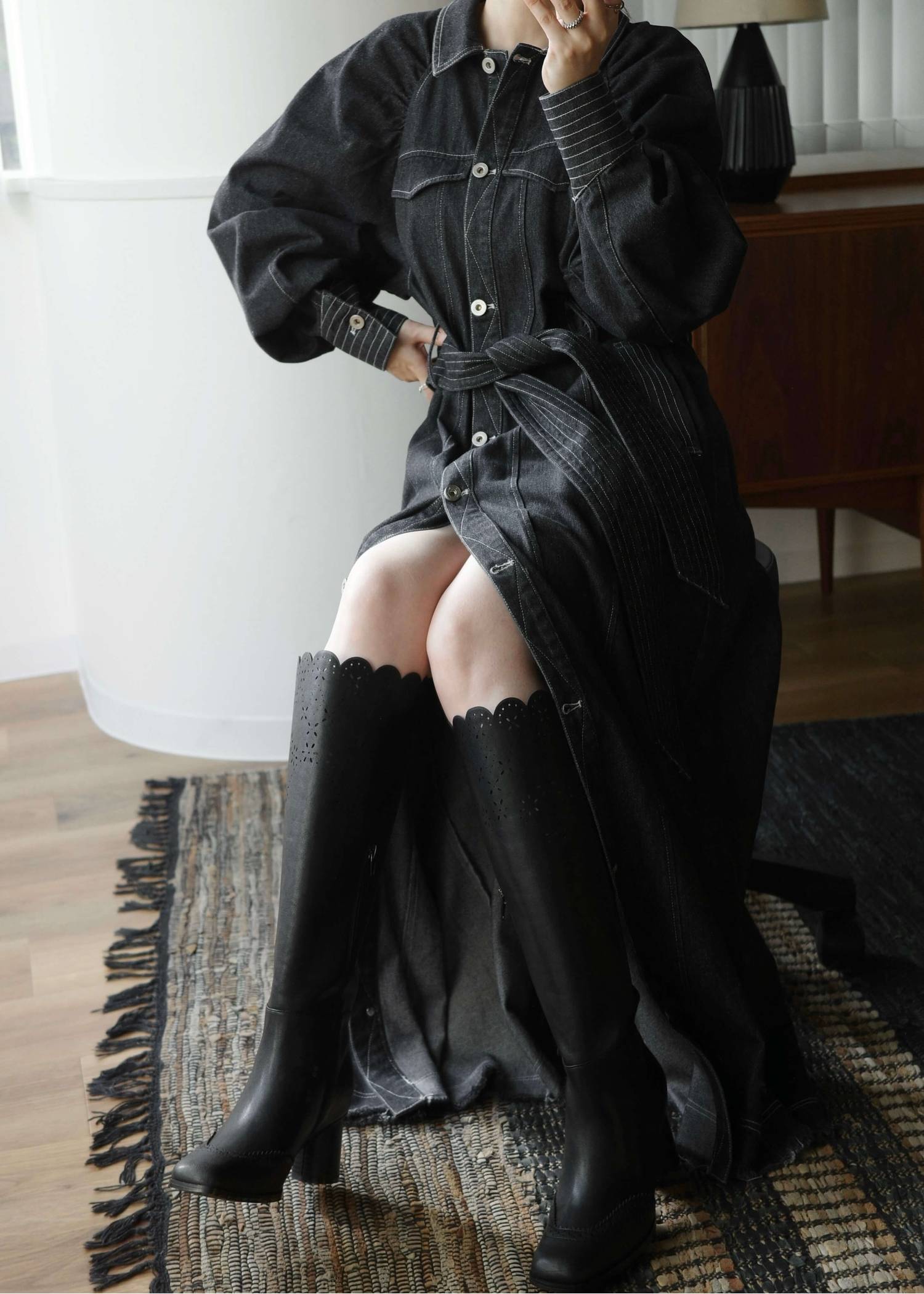 waist ribbon raglan volume sleeve OP