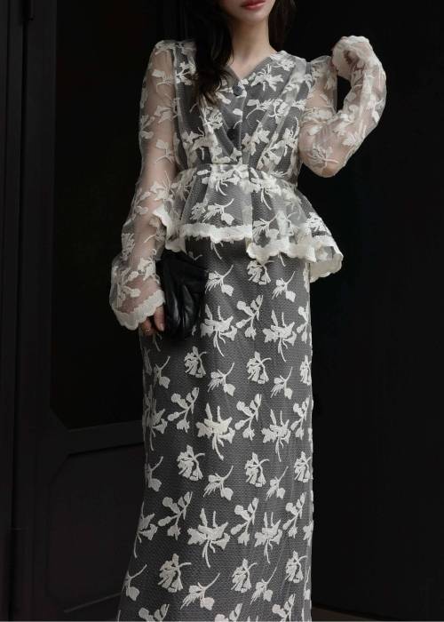 layered lace tuck peplum OP