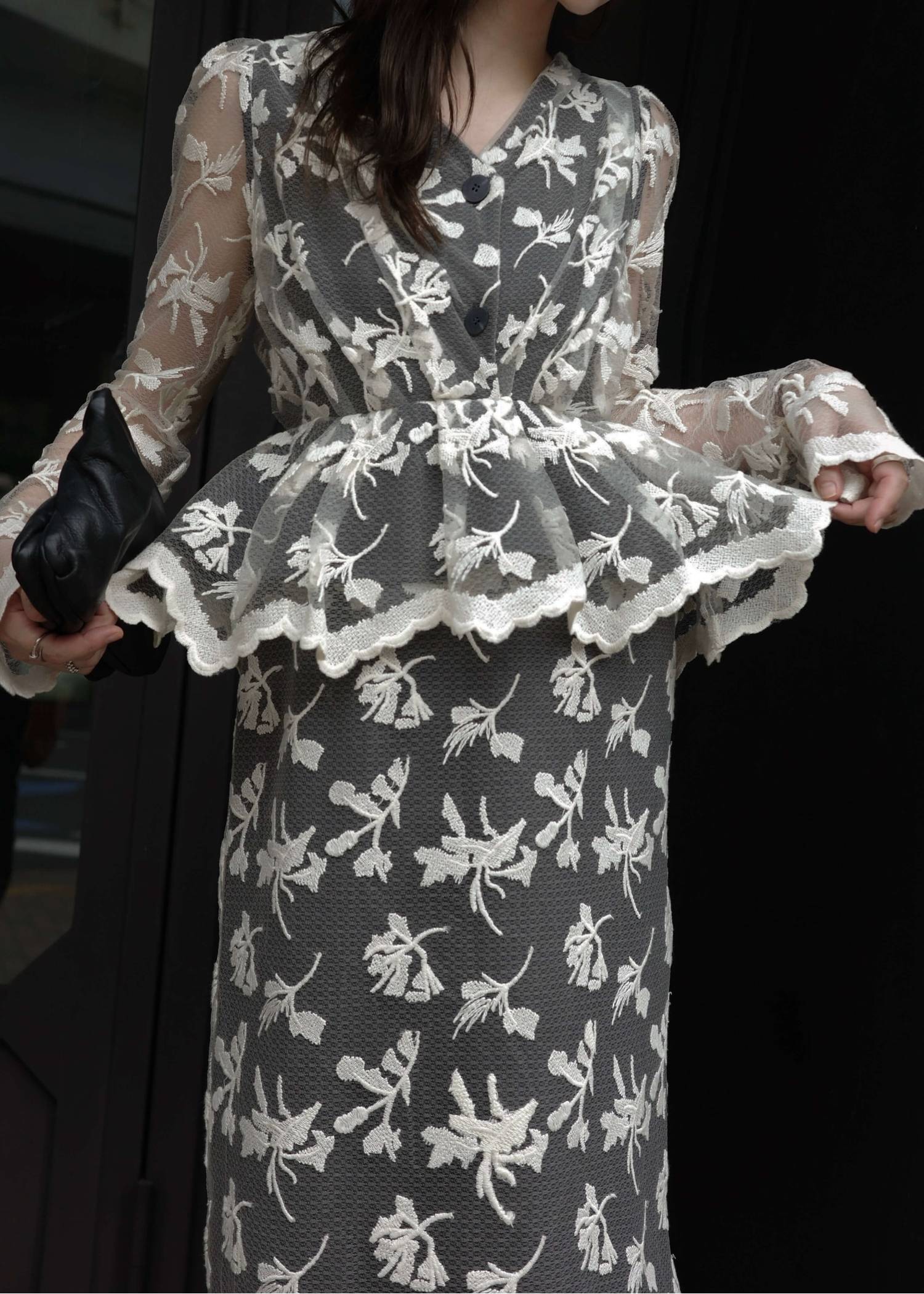 layered lace tuck peplum OP