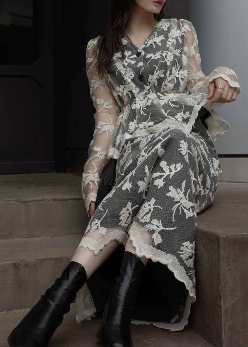 layered lace tuck peplum OP